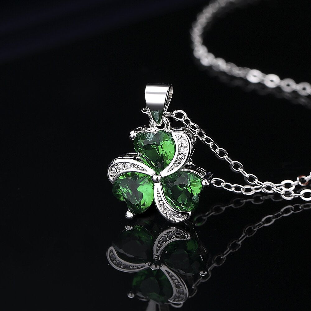 3.6ctw Heart Cut Clover Emerald Pendant Necklace -JOSHINY