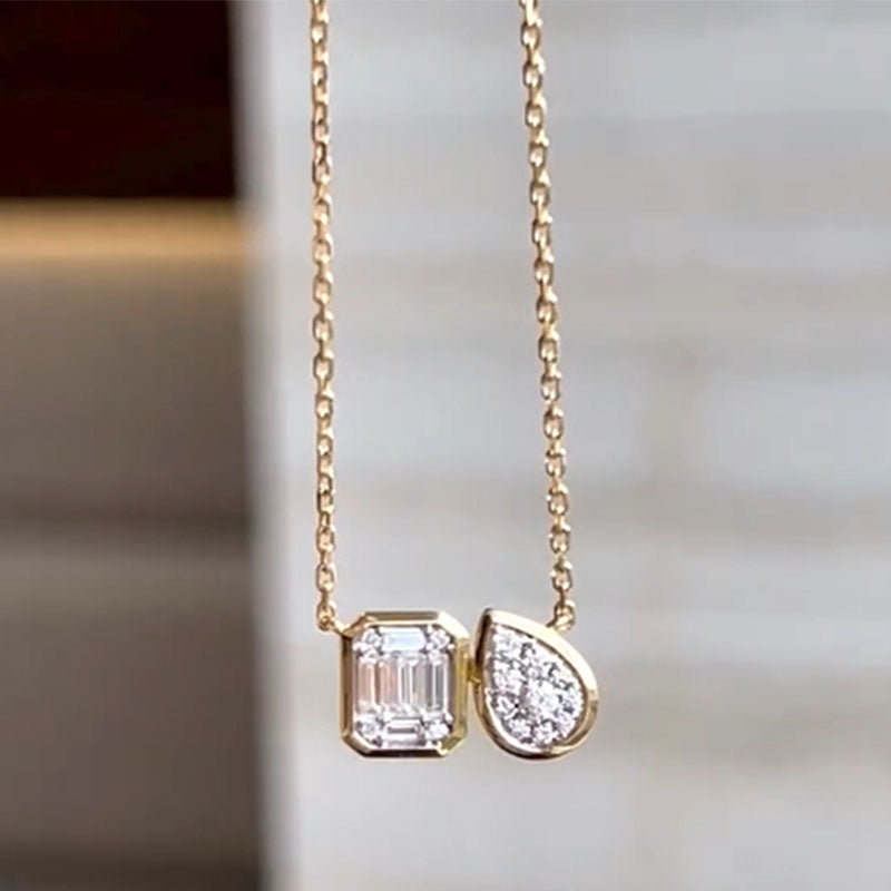 7CTW Emerald&Pear &Cut White Sterling Silver Necklace-JOSHINY