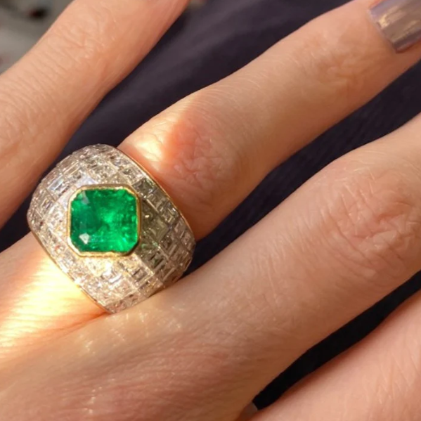 6 ctw Asscher Cut Fantasy Vintage Emerald Ring -joshiny