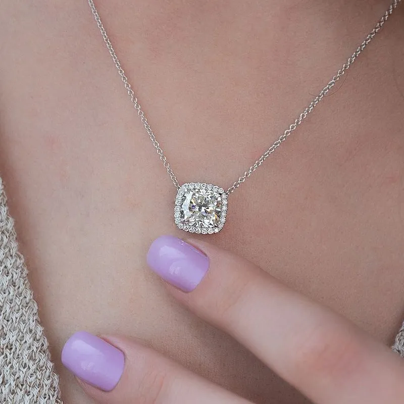 3ct Cushion Cut White Gemstone Cube Necklace