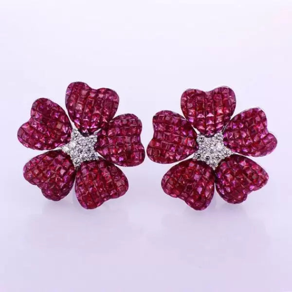 17ctw Invisible Set Ruby Flower Earrings