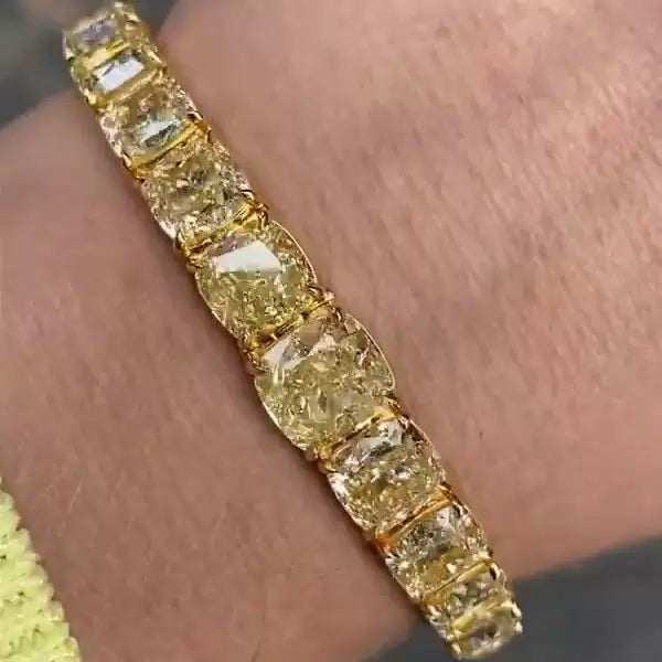 74ctw Full Hoop Cushion Cut Yellow Gemstone Bracelet-JOSHINY
