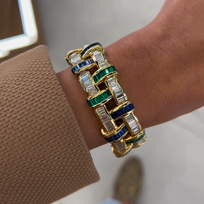 Art Deco 10ctw Multi-color Baguette Cut Gemstone Bracelet -JOSHINY