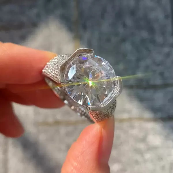10.4 ctw Round Cut Pave Set Cocktail White Gemstone Ring