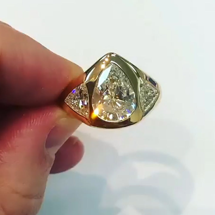 3ct Pear Cut All Over Set Three Stone Engagement Ring -joshiny