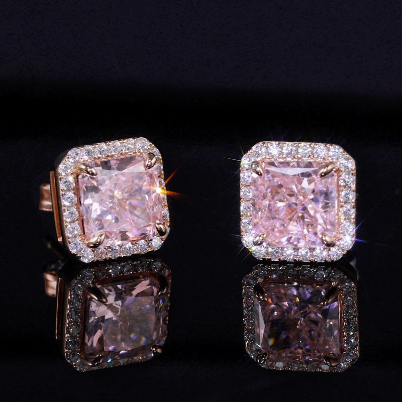 4.0ct Pink Radiant Cut Earrings