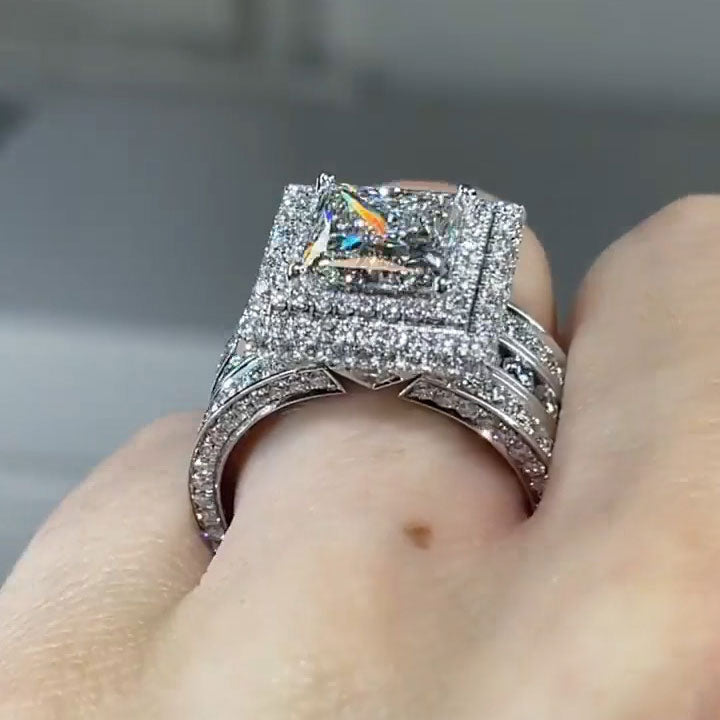3.6ct Princess Cut Triple Row Diamond Engagement Ring -JOSHINY