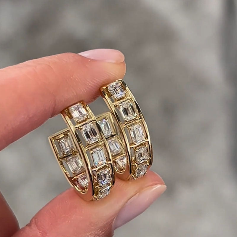 3ct Emerald Cut White Gemstone Open Stud Hoops