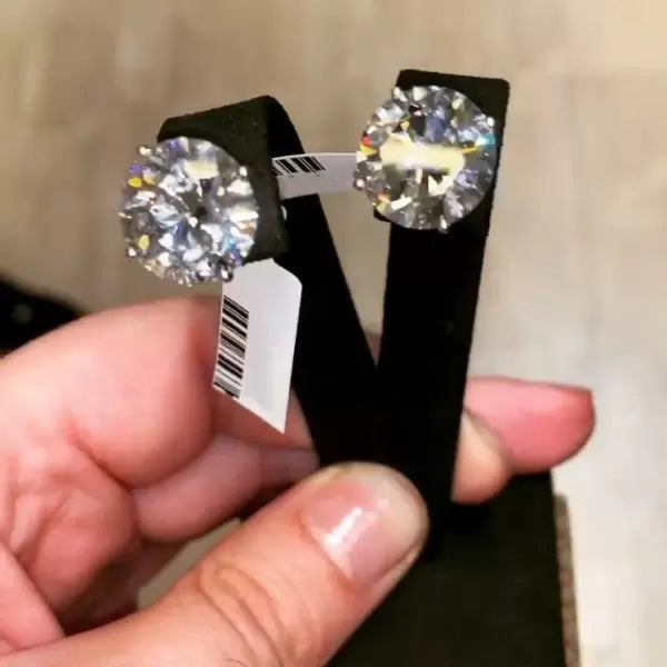 13ctw White Gemstone Round Cut Stud Earrings