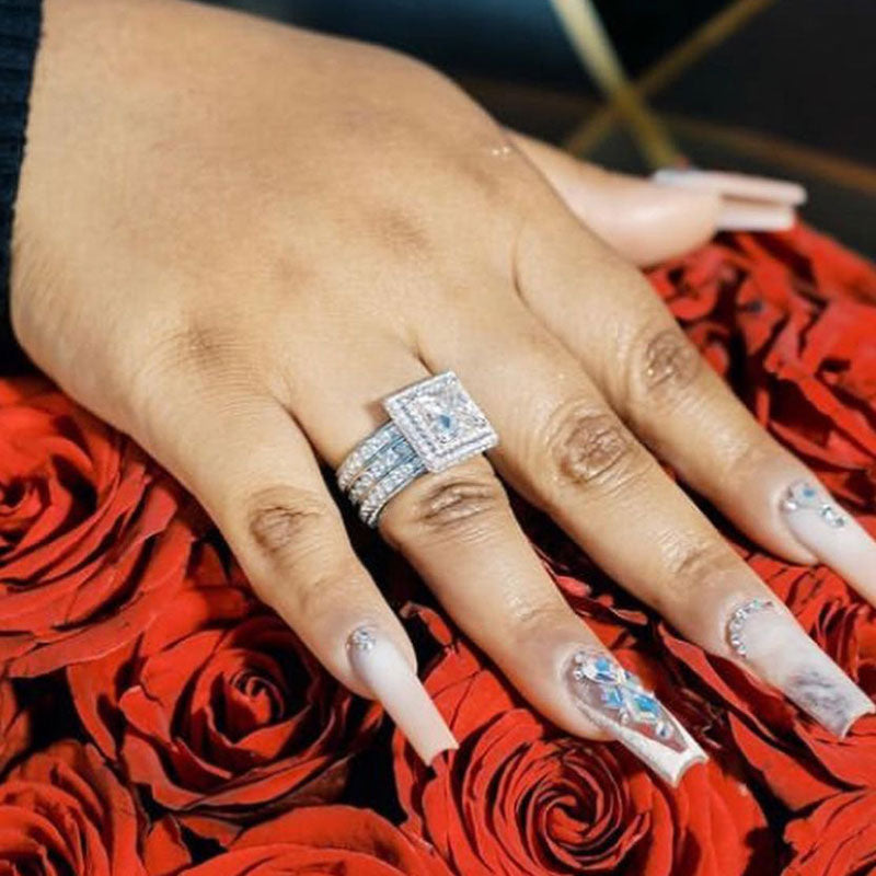 3.6ct Princess Cut Triple Row Diamond Engagement Ring -JOSHINY