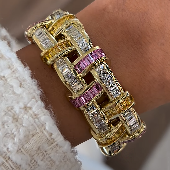 Art Deco 10ctw Multi-color Baguette Cut Gemstone Bracelet -JOSHINY