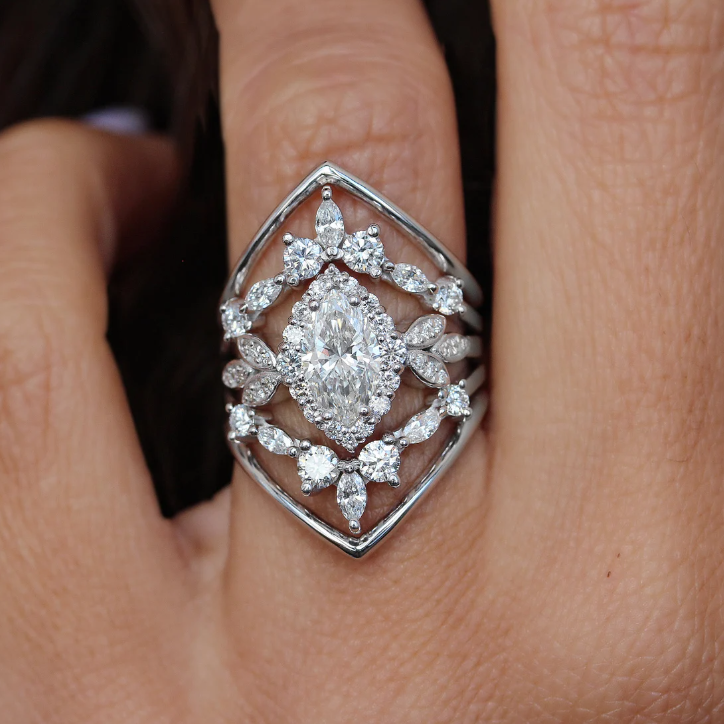 3 ctw Marquise Cut White Gemstone Victorian Engagement Ring -JOSHINY