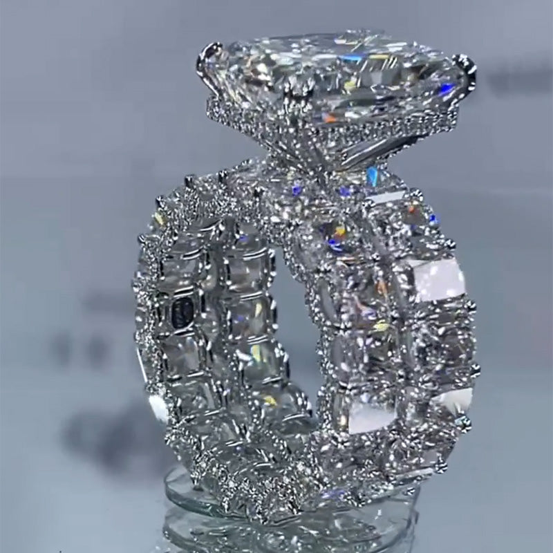 6ct Radiant Cut Pave Set Ring Set