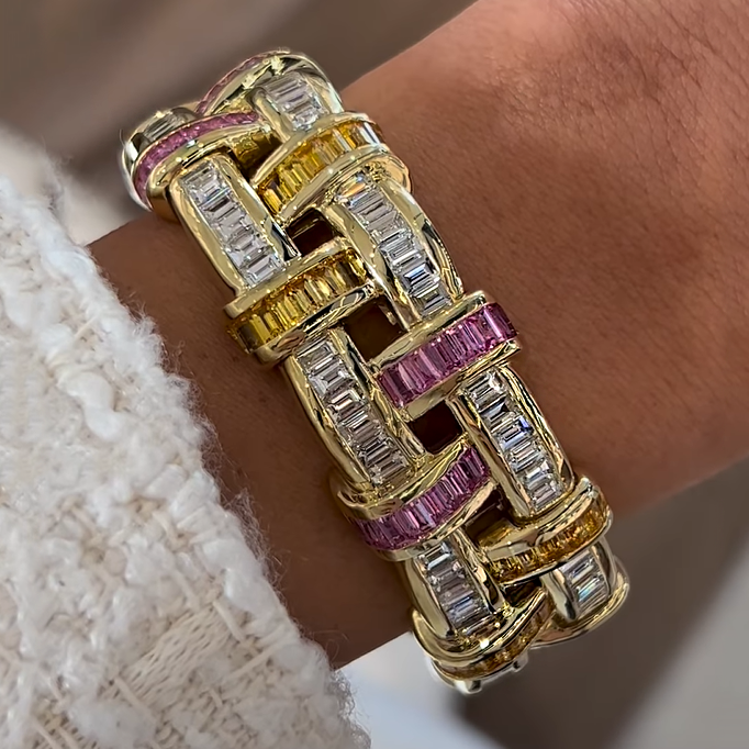 Art Deco 10ctw Multi-color Baguette Cut Gemstone Bracelet -JOSHINY