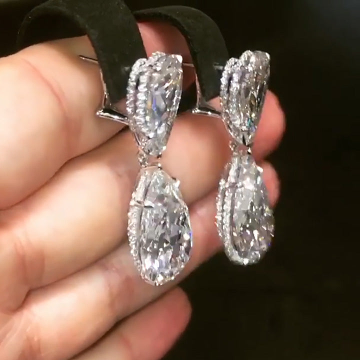 60ctw Pear Cut Double Stone Drop Earrings -joshiny