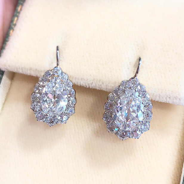 10 ctw Pear Cut White Gemstone Full Drop Earrings -JOSHINY