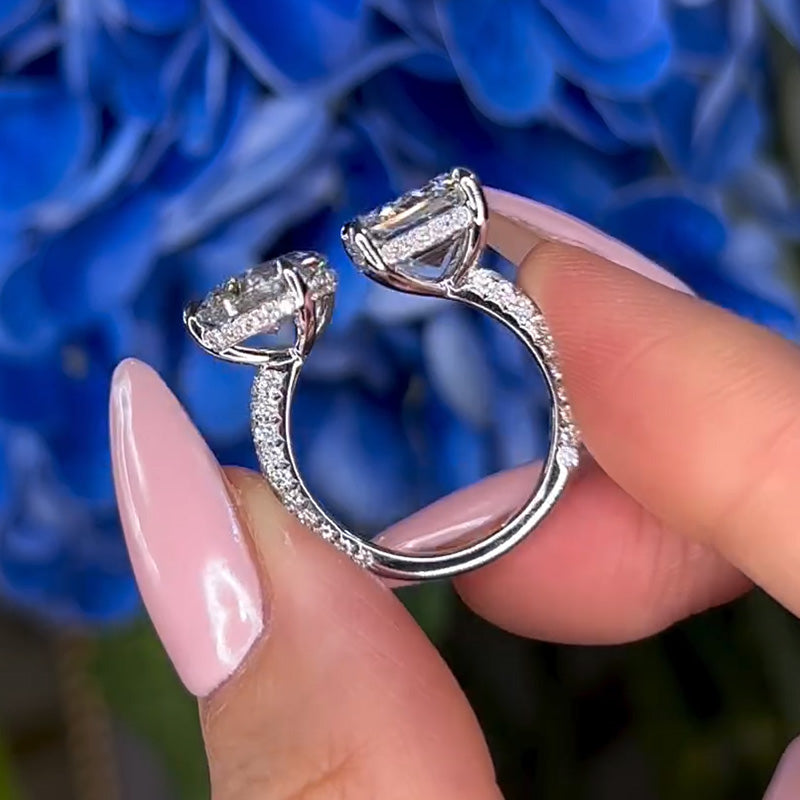 8ctw Pear and Emerald Cut Two Stone Engagement Ring