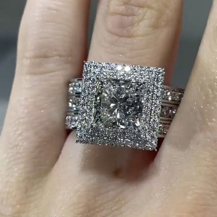 3.6ct Princess Cut Triple Row Diamond Engagement Ring -JOSHINY
