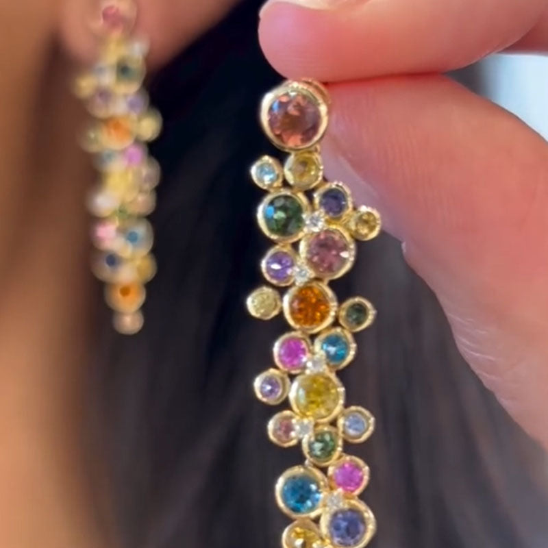 3ct Milky Way Round Cut Elongated Cluster Colored Stone Earrings
