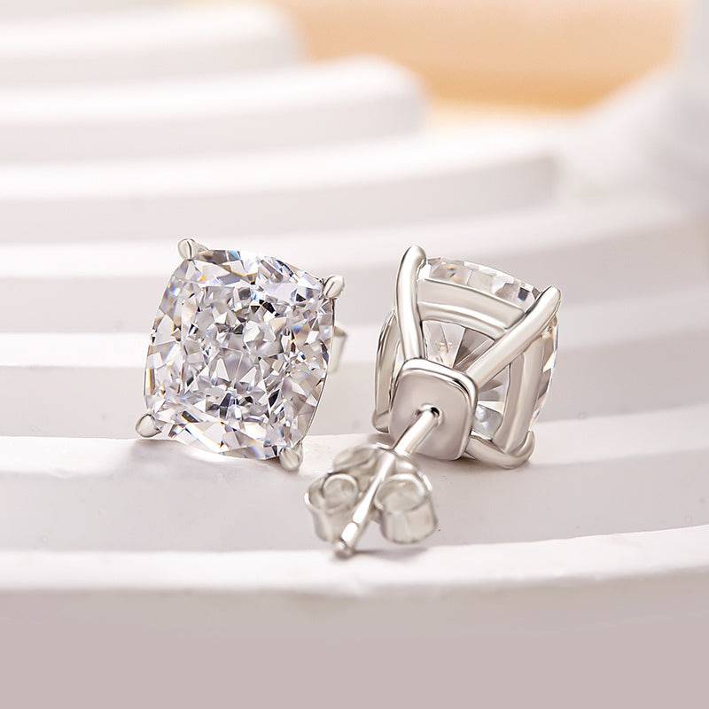Classic Cushion Cut Stud Earrings in 4.0ct Sterling Silver -JOSHINY