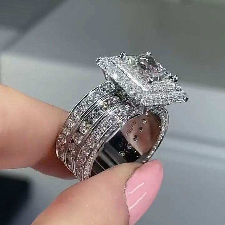 3.6ct Princess Cut Triple Row Diamond Engagement Ring -JOSHINY