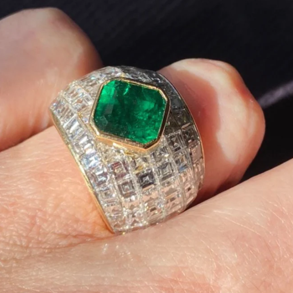 6 ctw Asscher Cut Fantasy Vintage Emerald Ring -joshiny