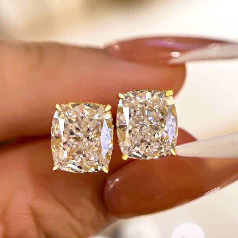 Classic Cushion Cut Stud Earrings in 4.0ct Sterling Silver -JOSHINY