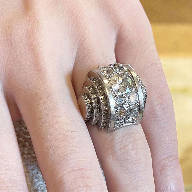 3.5ctw Old European Cut Geometric Ring -JOSHINY