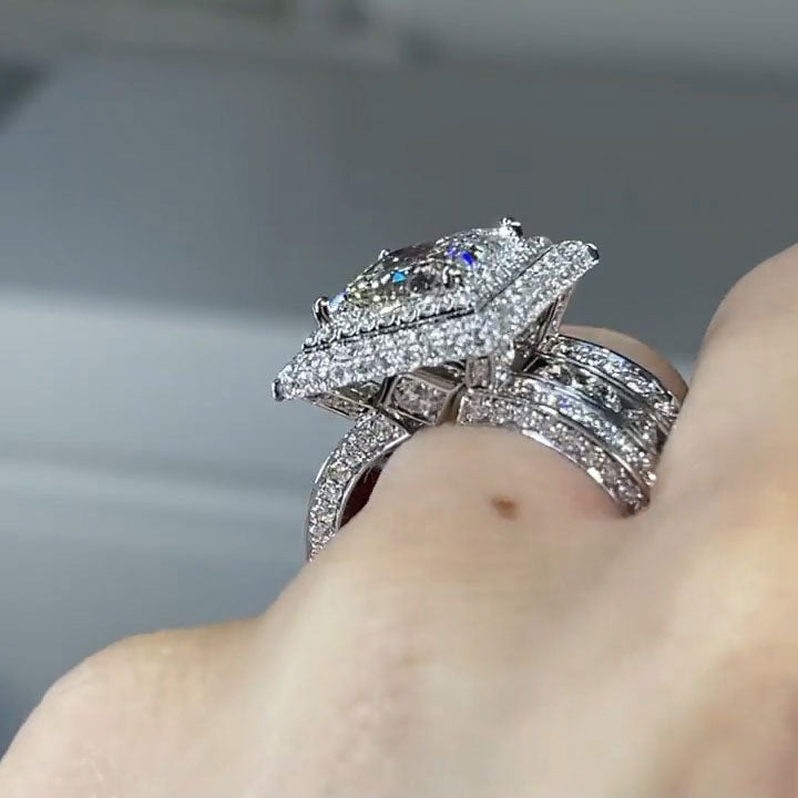 3.6ct Princess Cut Triple Row Diamond Engagement Ring -JOSHINY