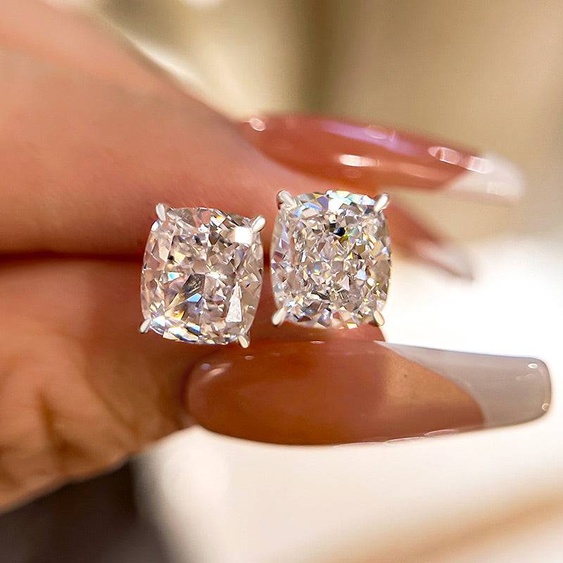 Classic Cushion Cut Stud Earrings in 4.0ct Sterling Silver -JOSHINY