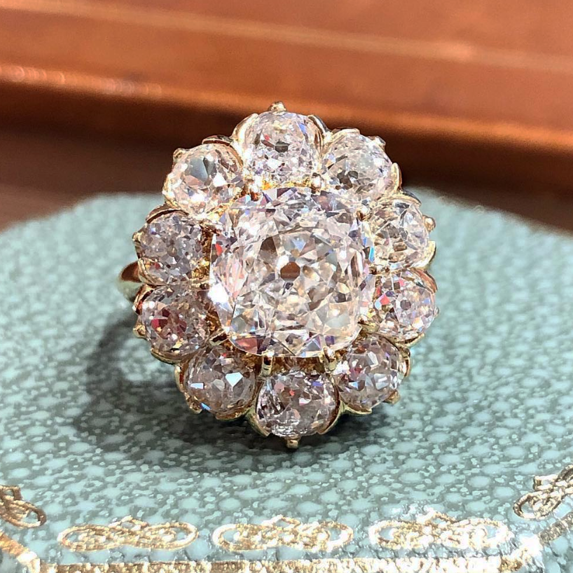 10 ctw Cushion Cut White Gemstone Vintage Ring-JOSHINY