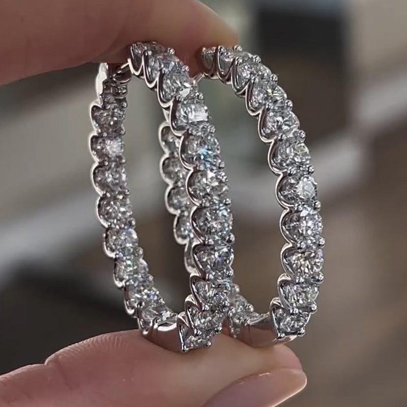 2ctw Round Cut Full Diamond Classic Hoop Earrings -joshiny
