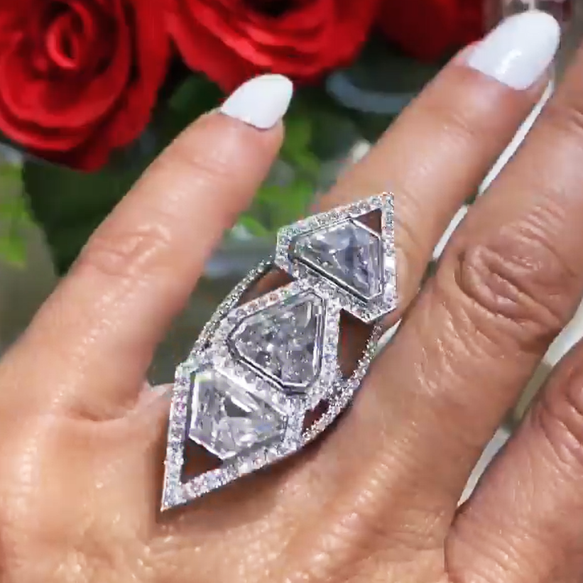 Art-Deco 12 ctw Special Cut White Gemstone Avant-Garde Ring -JOSHINY