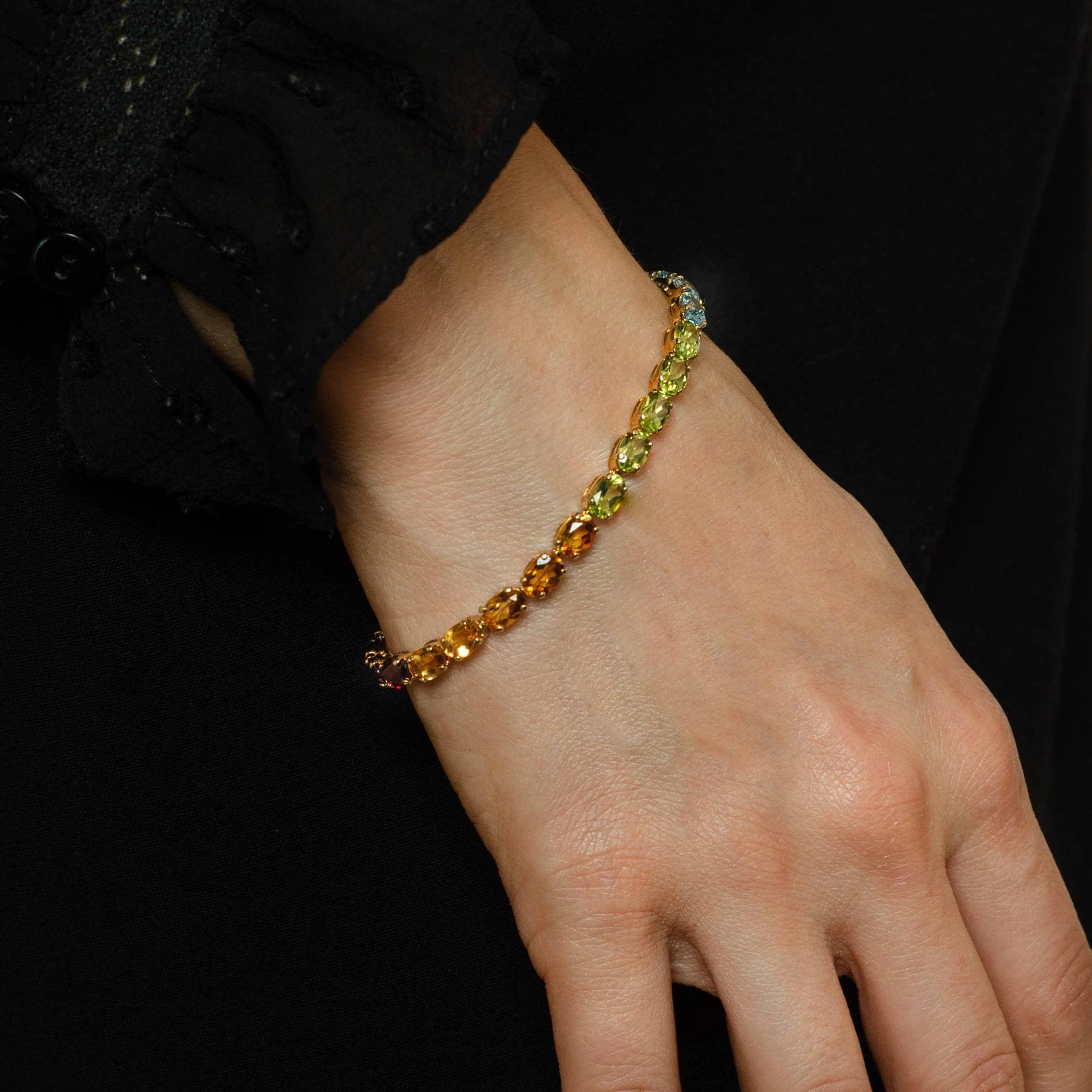 Oval Cut Multicolor Rainbow Tennis Bracelet-JOSHINY