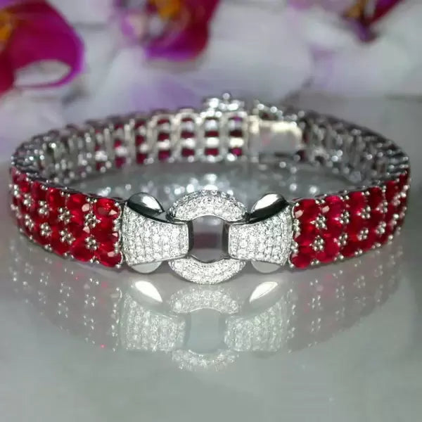 33ctw Ruby Vintage Pave Set Bracelet