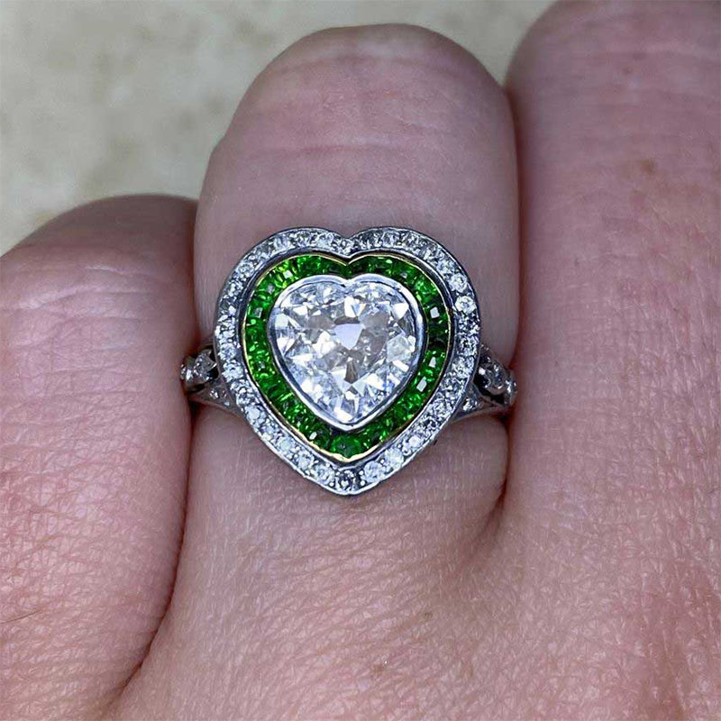 1.6ct Edwardian Heart Shaped Antique Diamond Ring -JOSHINY