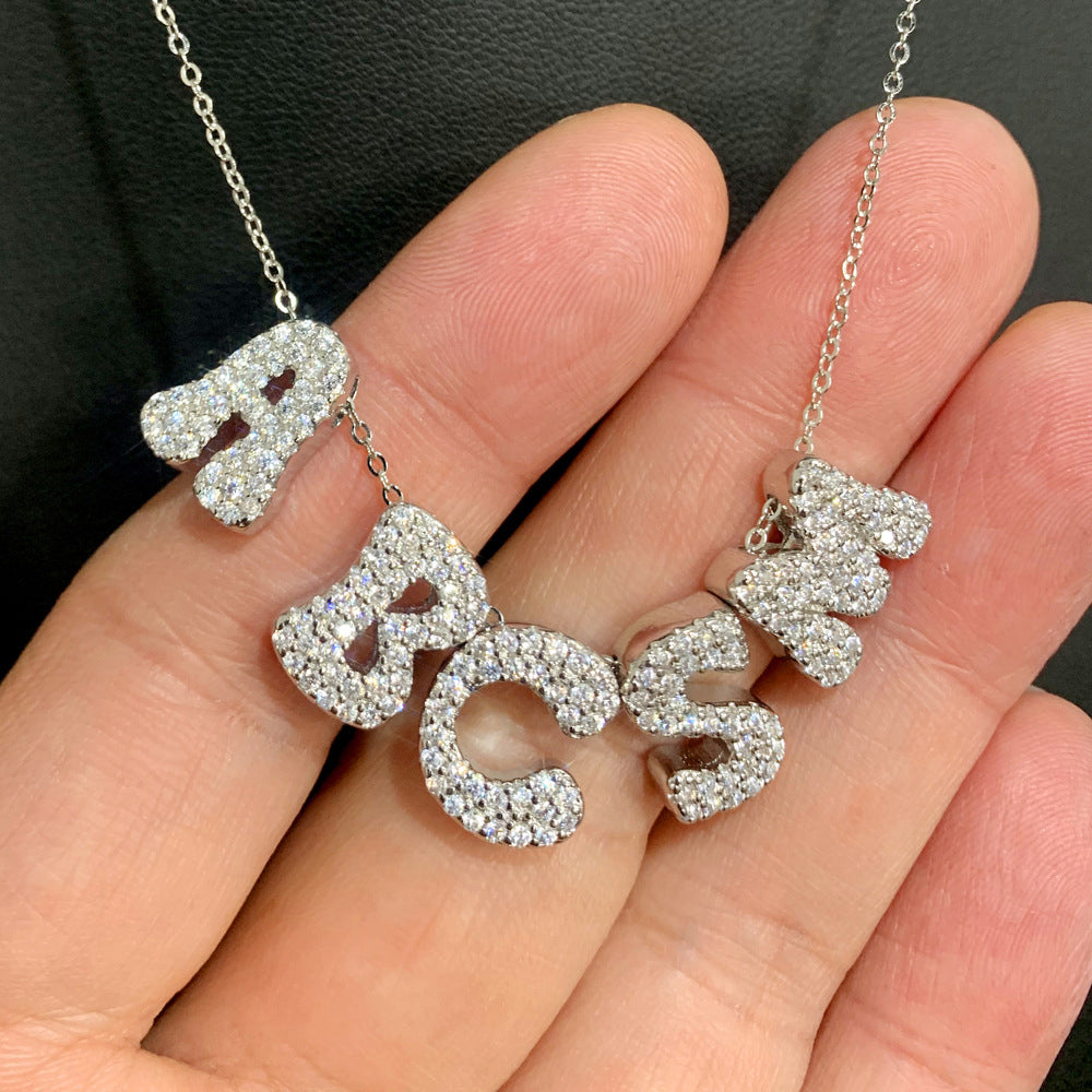 Gorgeous 1 ctw Round White Gemstone Pave Set Letters Necklace -JOSHINY