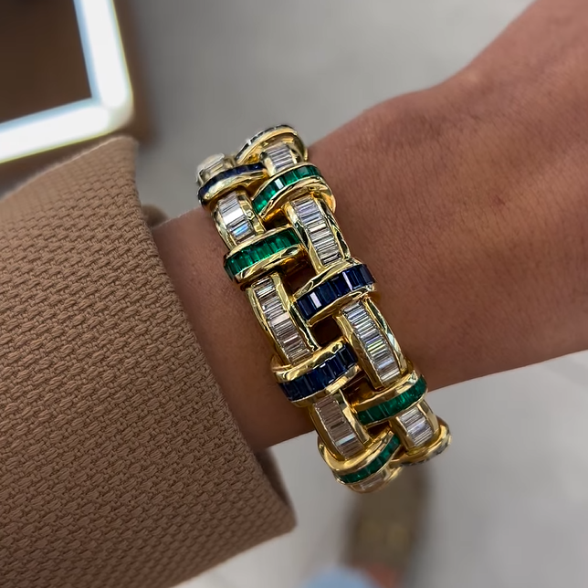 Art Deco 10ctw Multi-color Baguette Cut Gemstone Bracelet -JOSHINY
