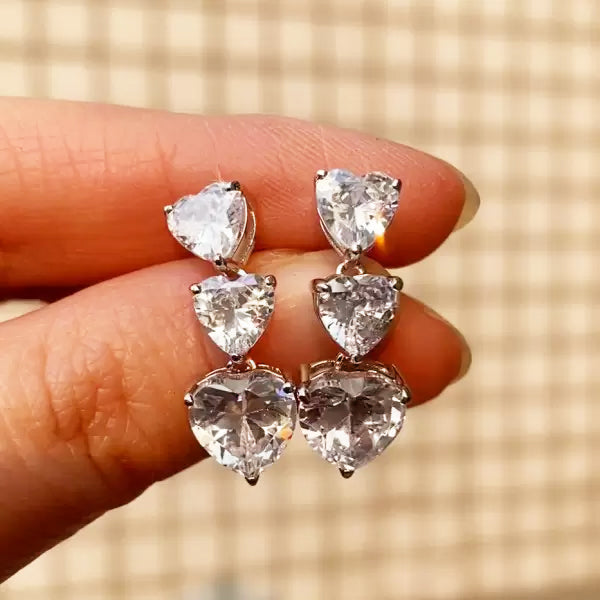 15 ctw Heart Cut White Gemstone Chandelier Earrings -JOSHINY