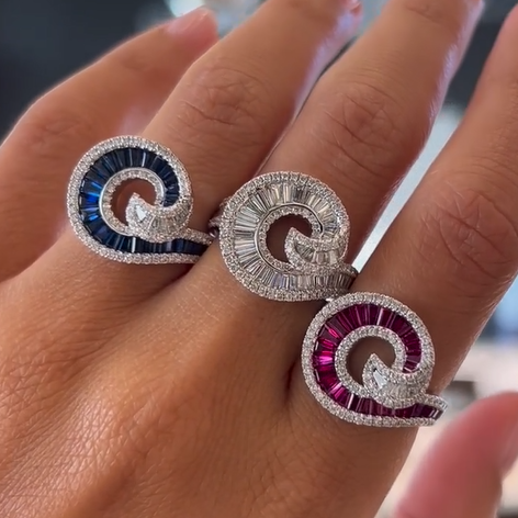 1.5ctw Multi-Color Trapezoid Cut Wave Ring -joshiny