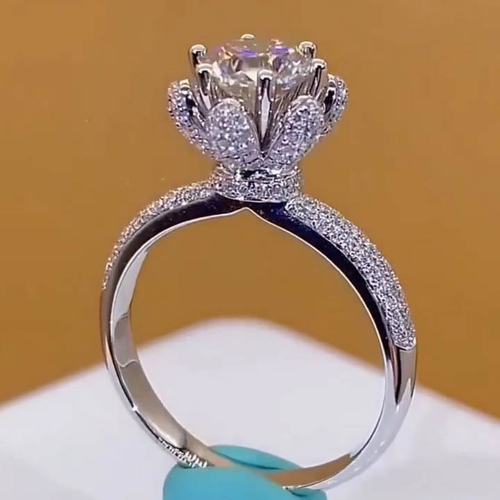 3.5ct Round Solitaire Flower Engagement Ring -JOSHINY