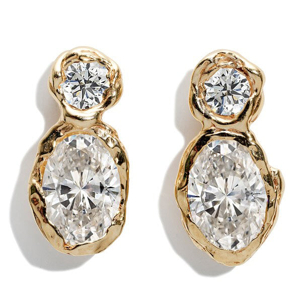 Women's Gold Oval Cut Gemstone Pendant Earrings-JOSHINY