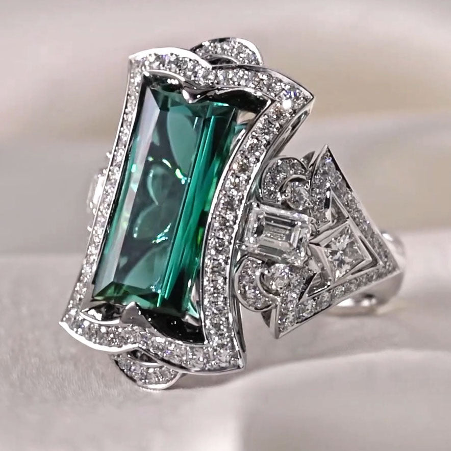 5.87ct Emerald Summer Shape Cocktail Ring -JOSHINY