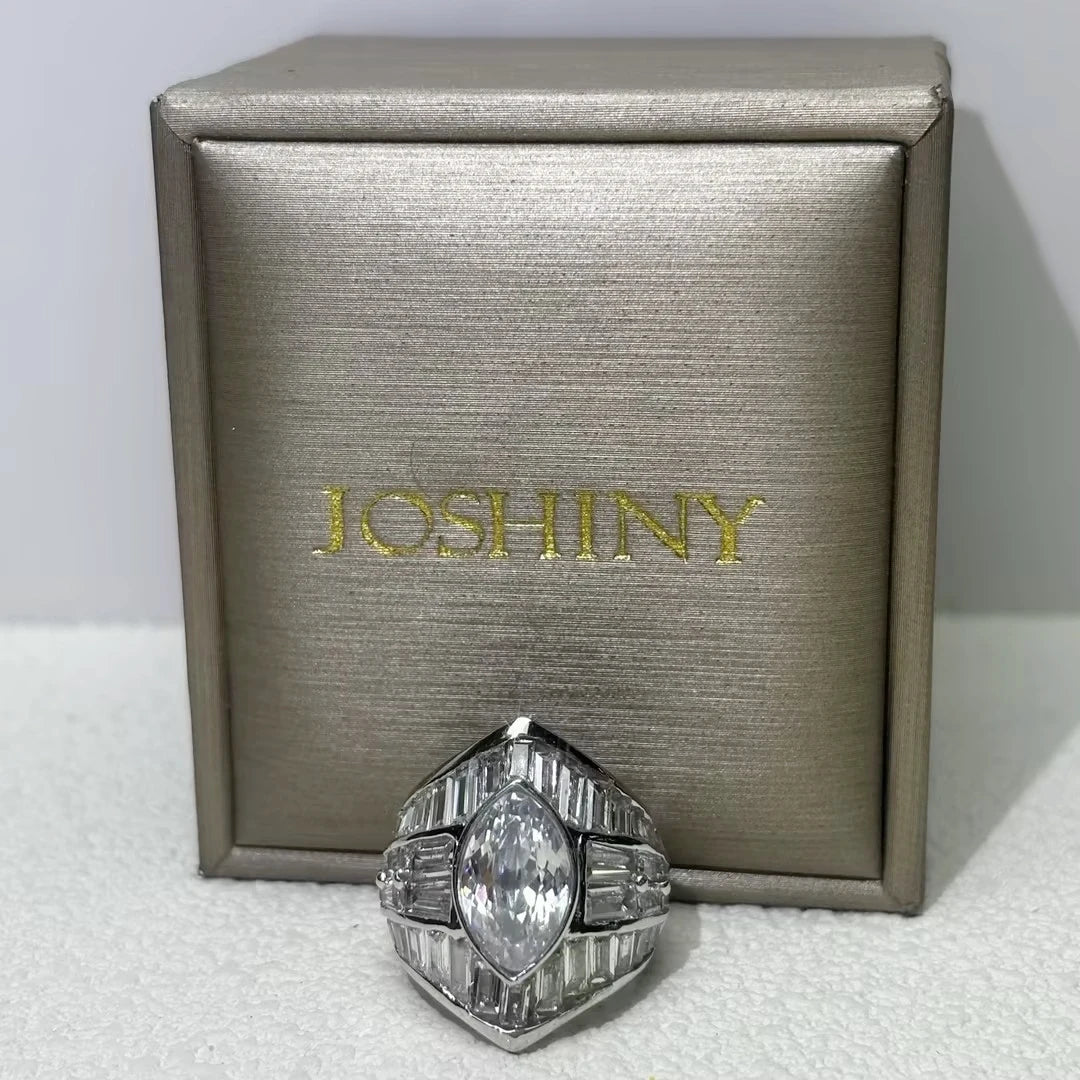 7 ctw Marquise Cut White Cubic Zirconia 925 Sterling Silver Engagement Ring-JOSHINY