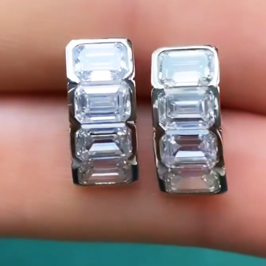 Stylish 8 ctw Emerald Cut White Gemstone Minimalist Design Earrings -JOSHINY