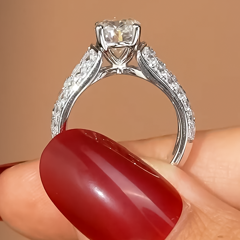 Gorgeous 4 ctw Oval & Baguette & Square Cut White Gemstone Engagement Ring -JOSHINY