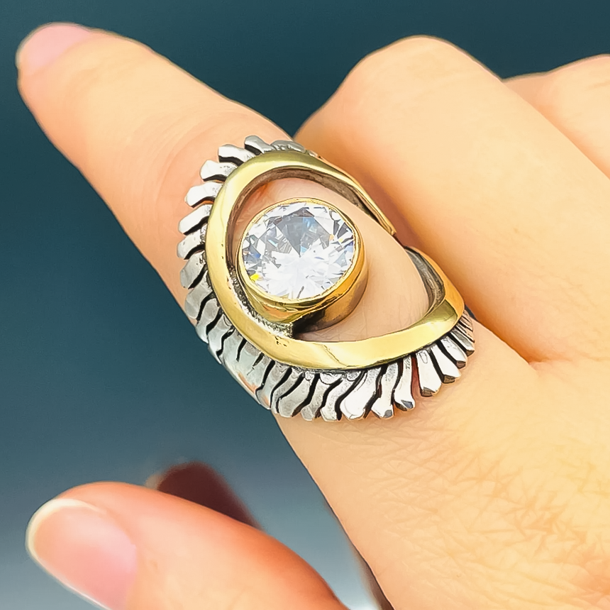 Unique 2.5 ctw Round Cut White Gemstone Gold and Silver Two Tone Ring -JOSHINY