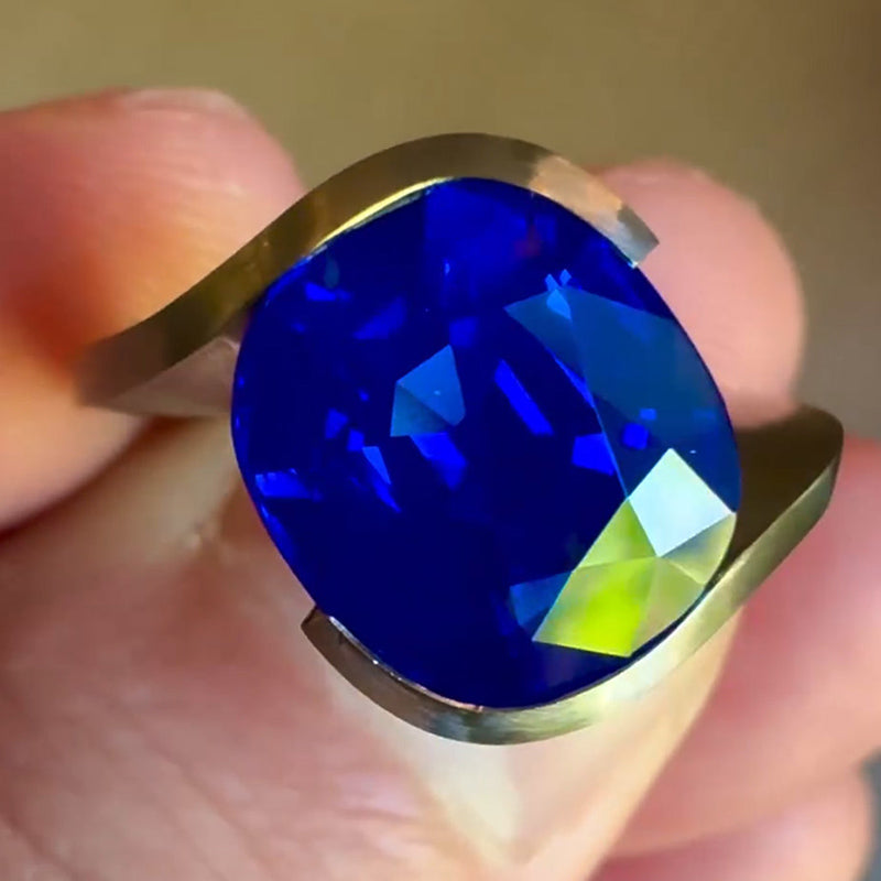 Stunning 6.69ct Cushion Cut Blue Stone Ring -JOSHINY