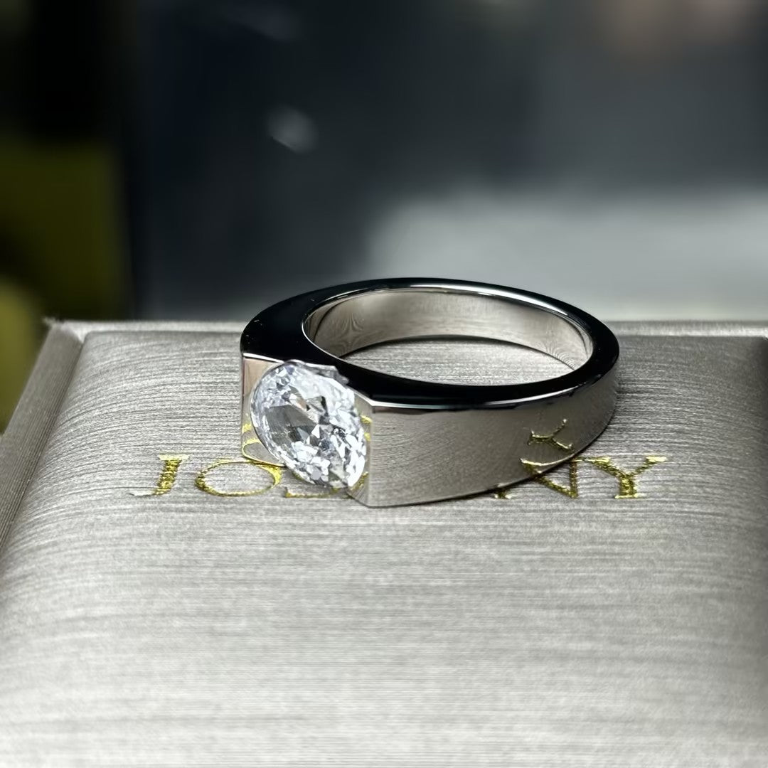 Simple 3 ctw Oval Cut White Gemstone Fashion Engagement Ring -JOSHINY