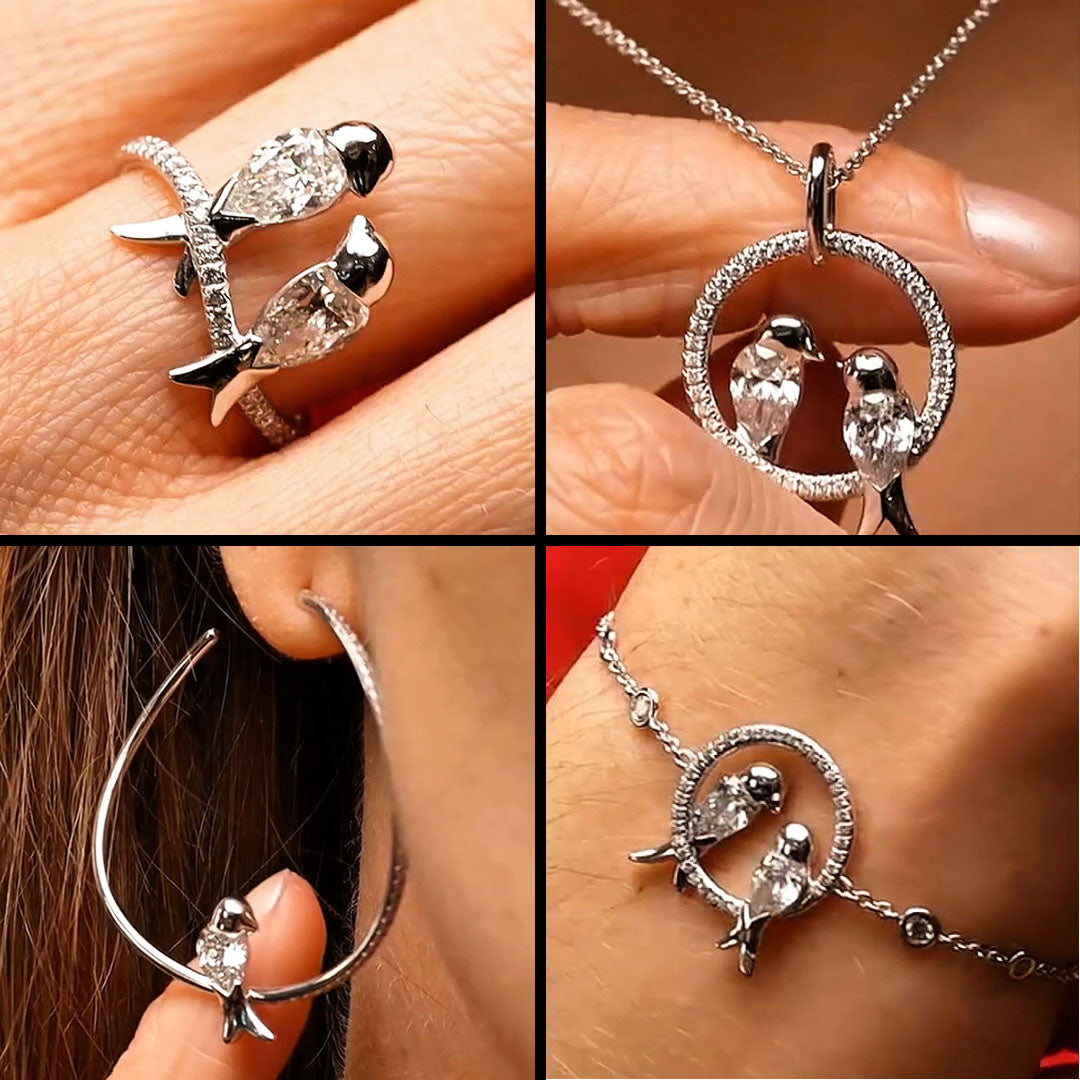 Marquise-cut gemstone bird ring, earrings, bracelet and pendant set-JOSHINY
